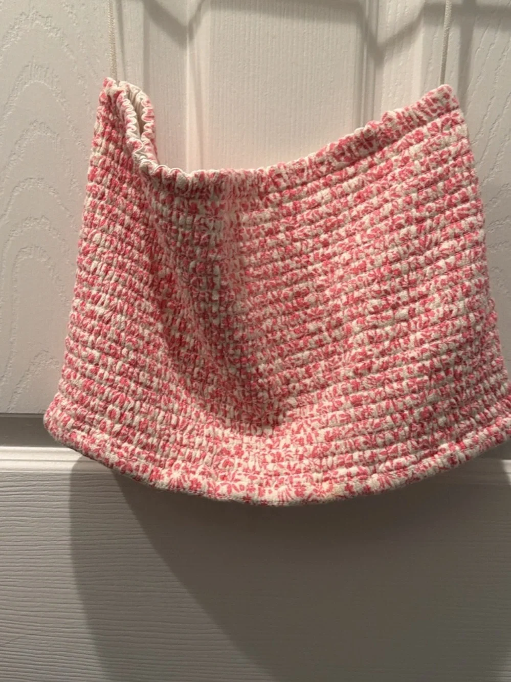 Roxy Pink and White Woven Bucket Tote
